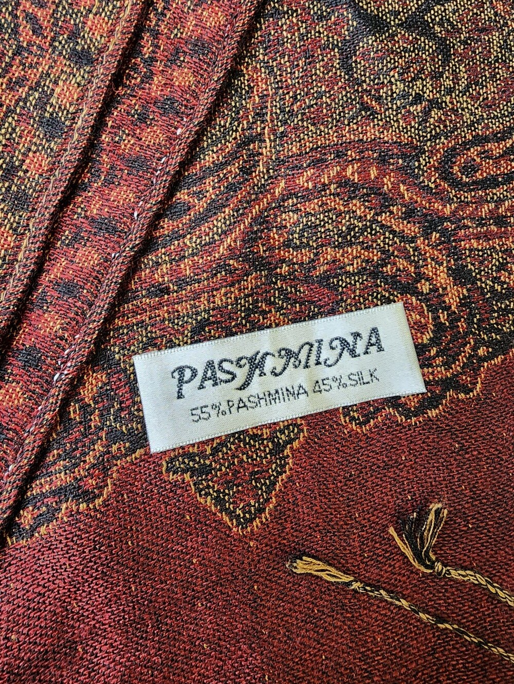 Pashmina Red and Black Woven Pashmina Shawl with Gold Accents